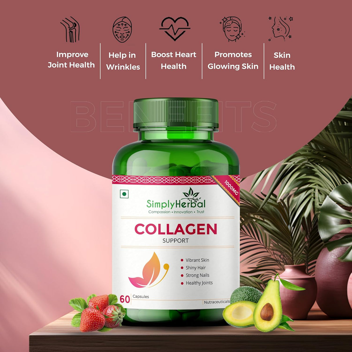 Simply Herbal Plant-Based Collagen Builder 1000mg | Biotin & Vitamin C | 60 Capsules