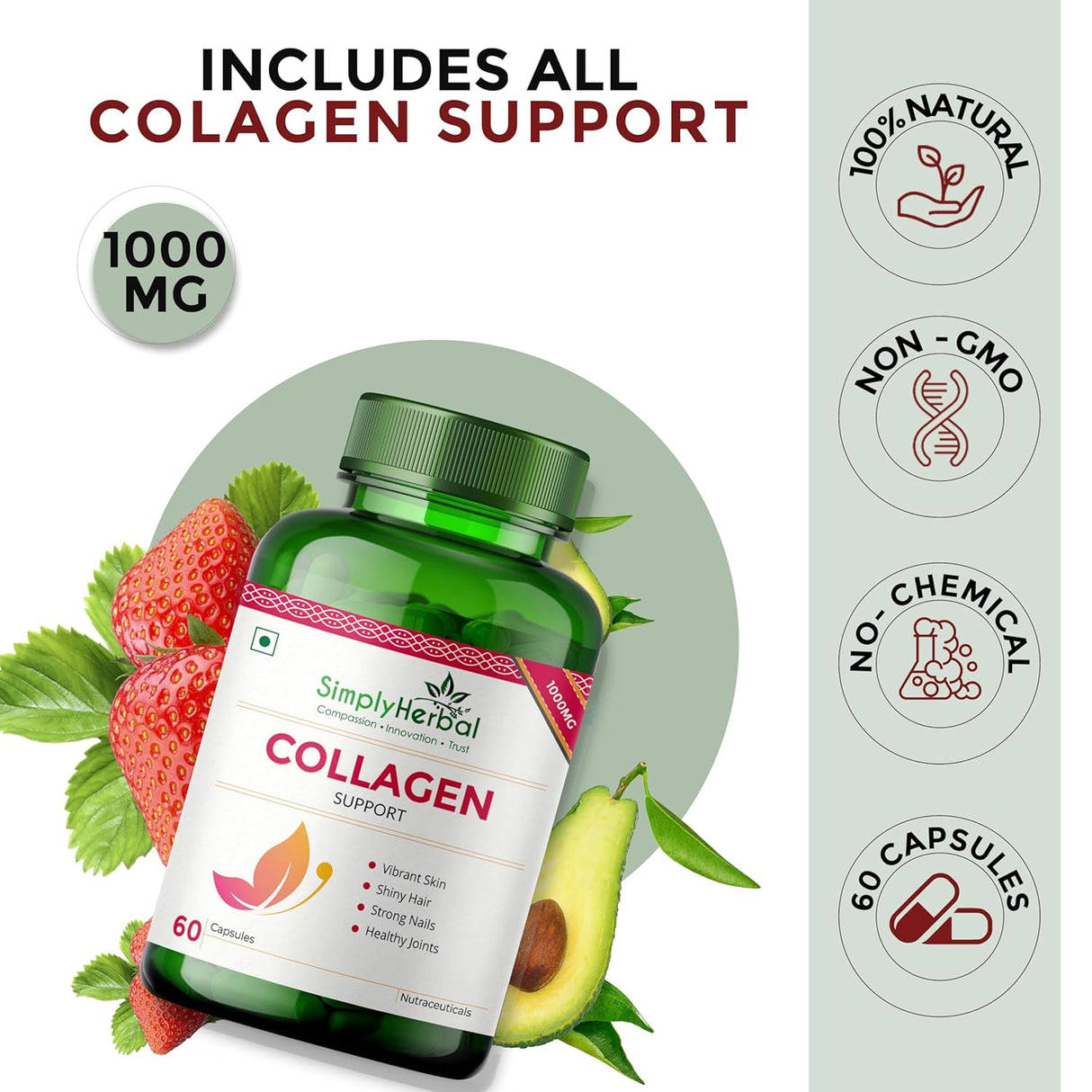Simply Herbal Plant-Based Collagen Builder 1000mg | Biotin & Vitamin C | 60 Capsules
