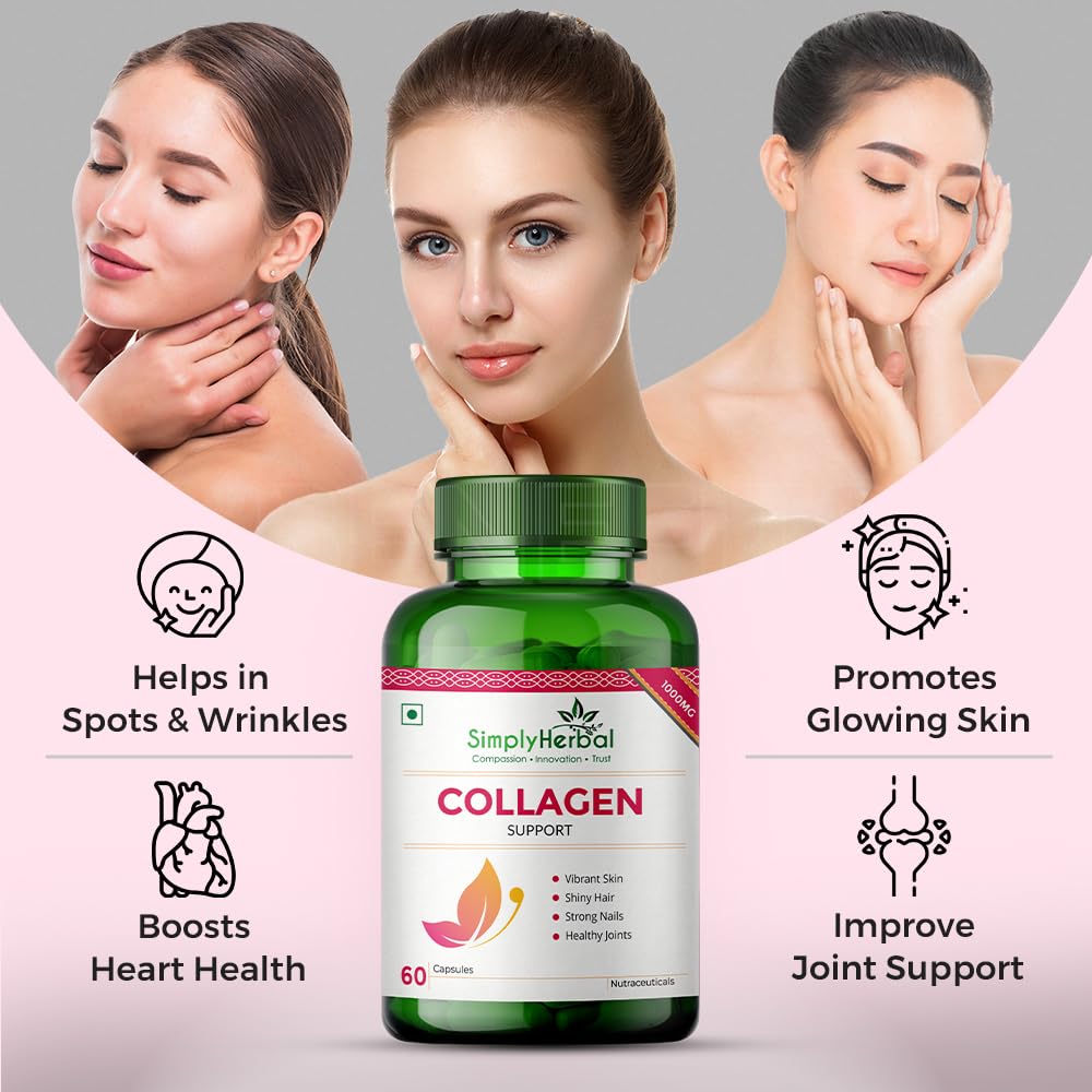 Simply Herbal Plant-Based Collagen Builder 1000mg | Biotin & Vitamin C | 60 Capsules