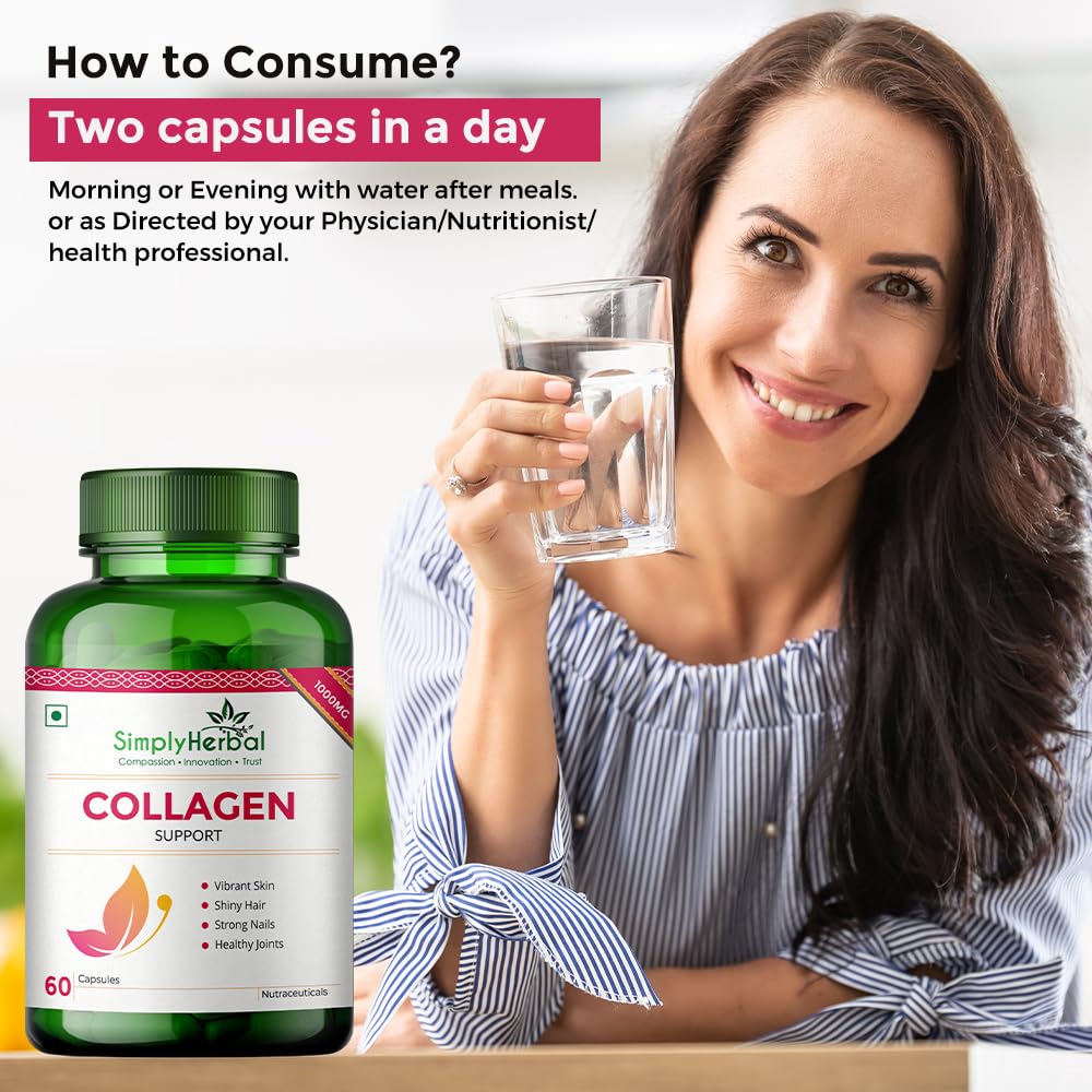 Simply Herbal Plant-Based Collagen Builder 1000mg | Biotin & Vitamin C | 60 Capsules