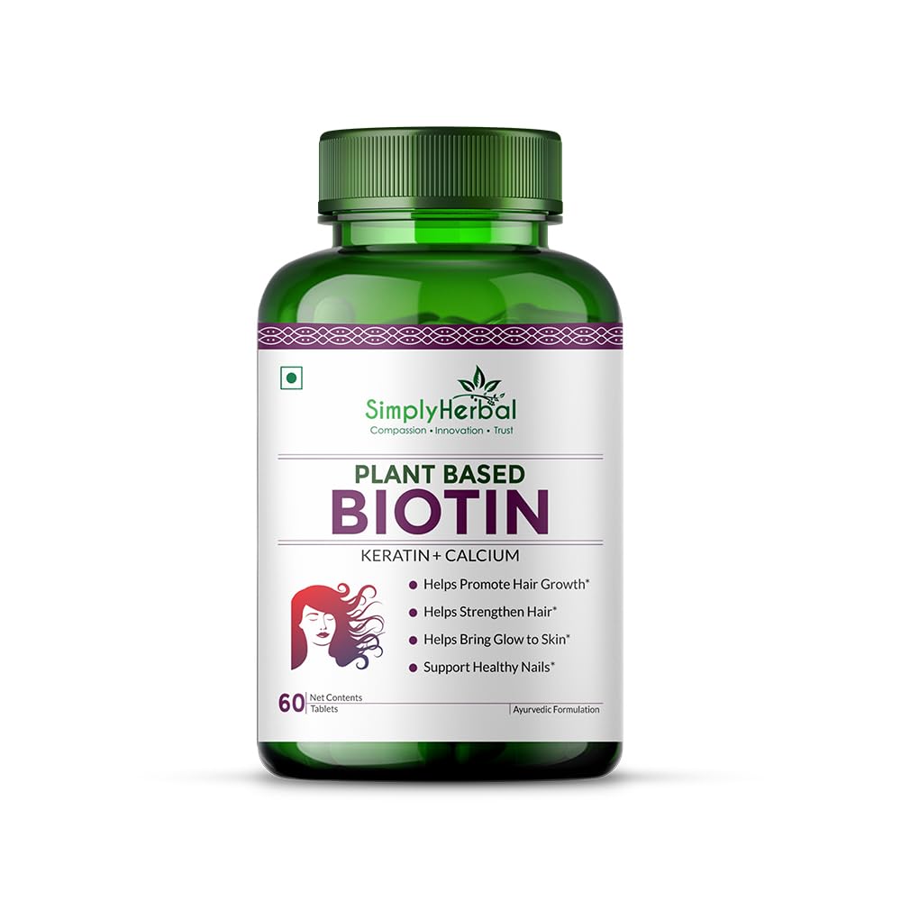 Simply Herbal Plant-Based Biotin | Keratin, Calcium, Vitamin B7 & Bamboo Extract | 60 Tablets