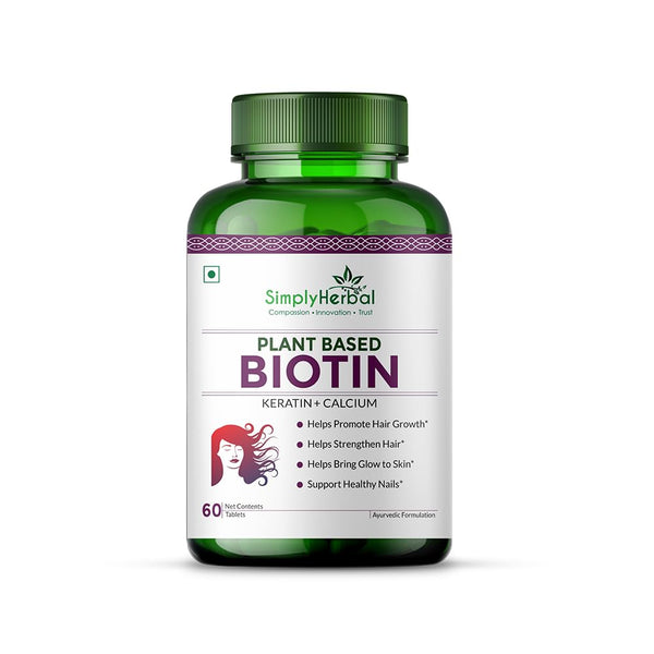 Simply Herbal Plant-Based Biotin | Keratin, Calcium, Vitamin B7 & Bamboo Extract | 60 Tablets