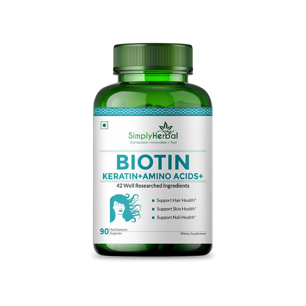 Simply Herbal Biotin Vitamin B7 Capsules | Keratin, Multivitamins & Amino Acids | 90 Capsules