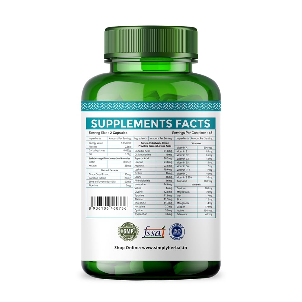 Simply Herbal Biotin Vitamin B7 Capsules | Keratin, Multivitamins & Amino Acids | 90 Capsules