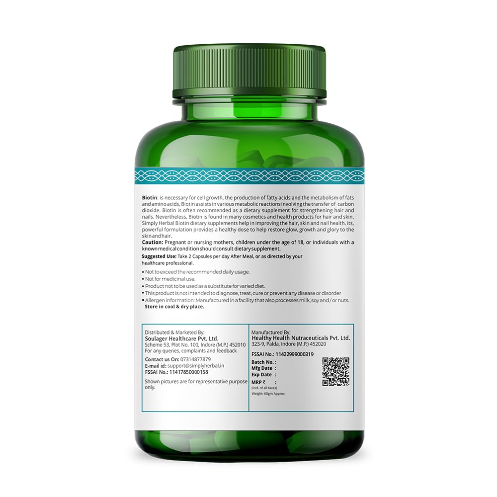 Simply Herbal Biotin Vitamin B7 Capsules | Keratin, Multivitamins & Amino Acids | 90 Capsules
