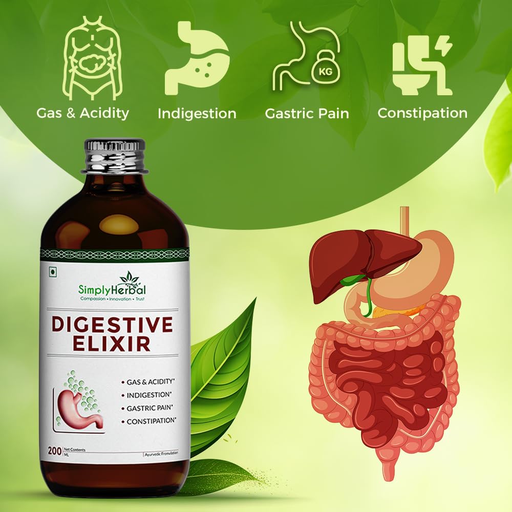 Simply Herbal Ayurvedic Digestive Elixir Syrup | 37 Digestive Enzymes | 200ml