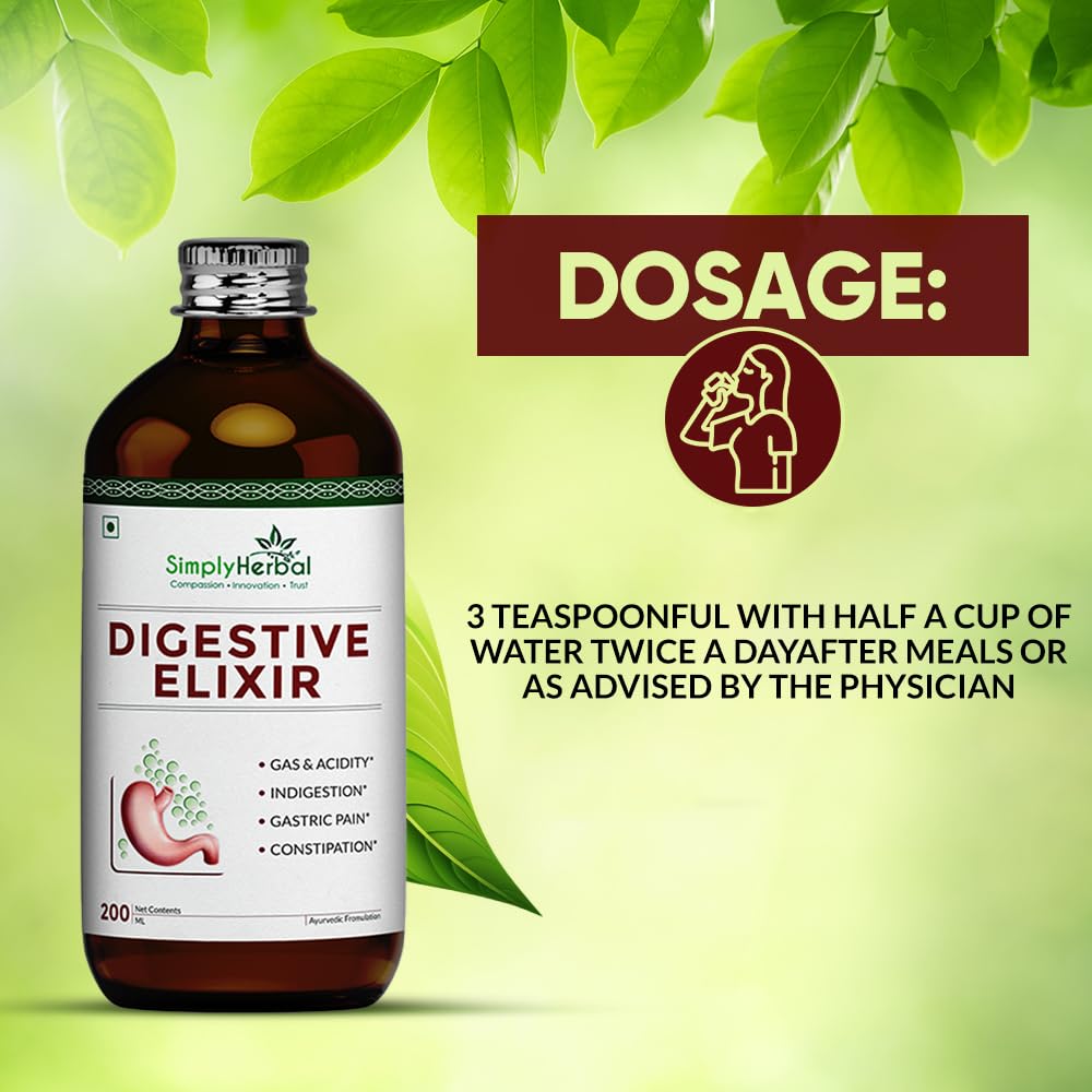 Simply Herbal Ayurvedic Digestive Elixir Syrup | 37 Digestive Enzymes | 200ml