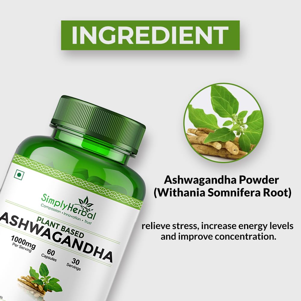 Simply Herbal Ashwagandha | 1000mg | 60 Veg Capsules