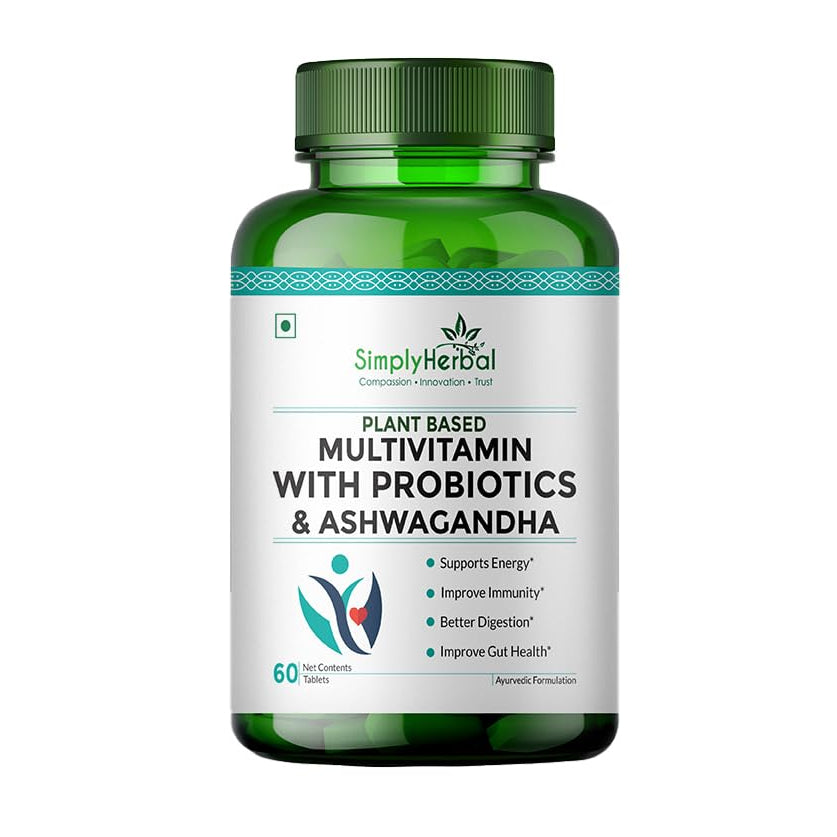 Simply Herbal Multivitamin | Probiotics & Ashwagandha | 60 Veg Tablets