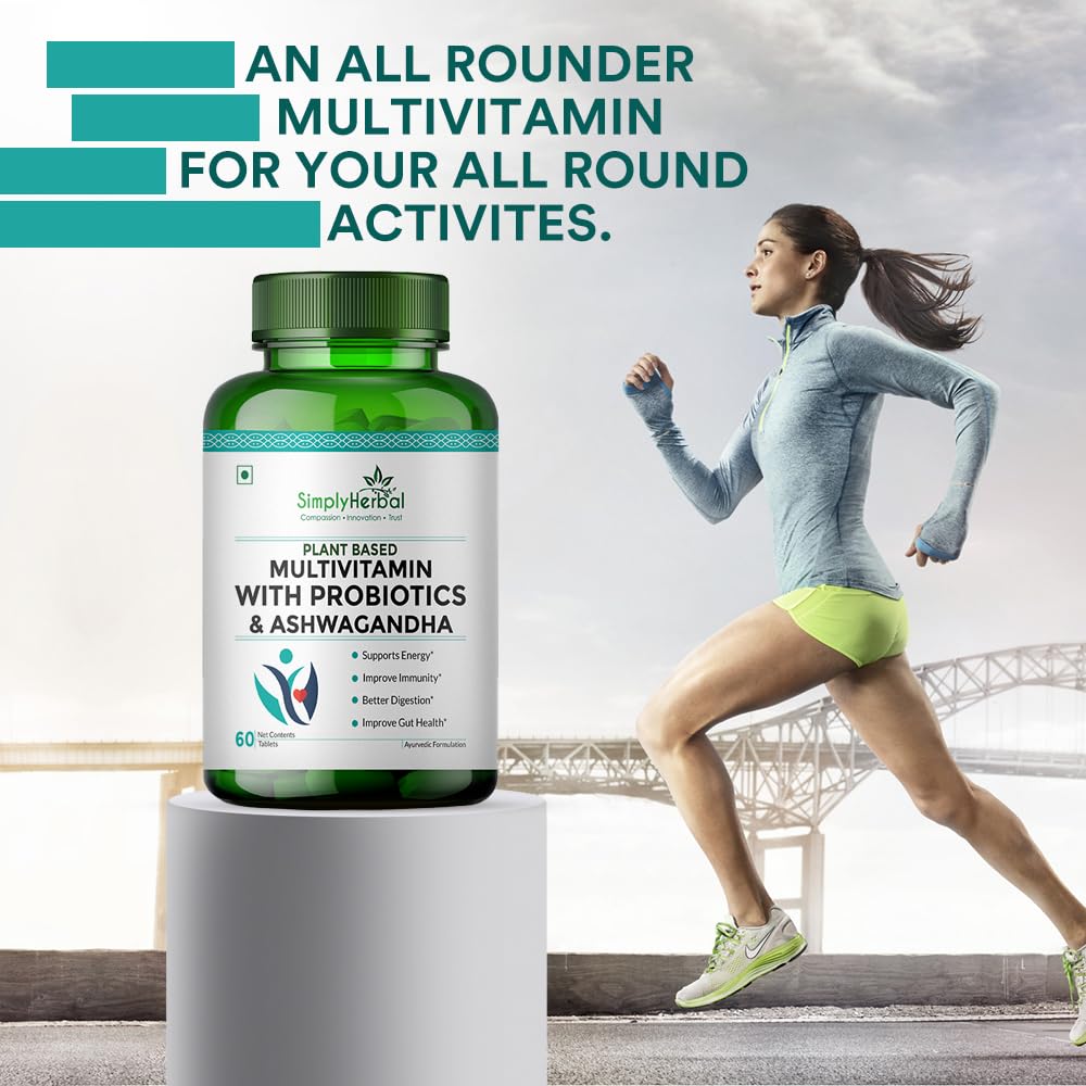 Simply Herbal Multivitamin | Probiotics & Ashwagandha | 60 Veg Tablets