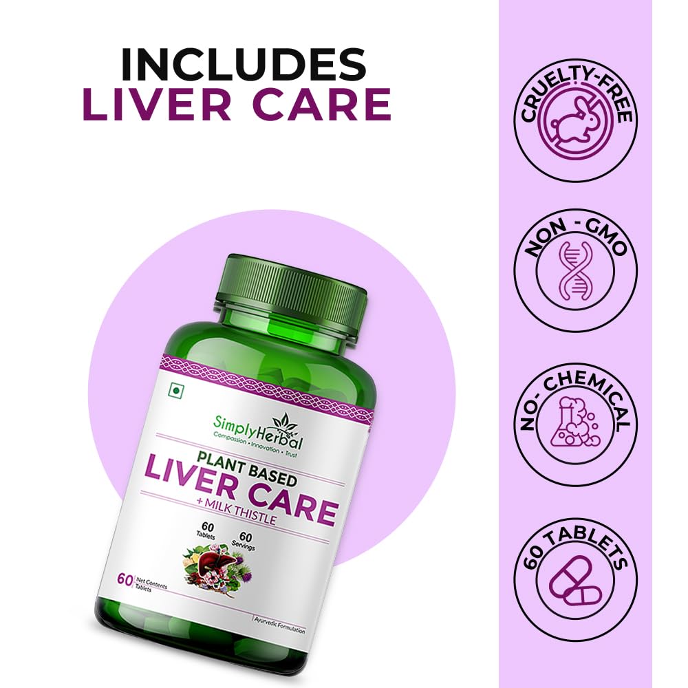 Simply Herbal Plant-Based Milk Thistle Extract | Dandelion, Drumstick & Green Turmeric | 60 Tablets