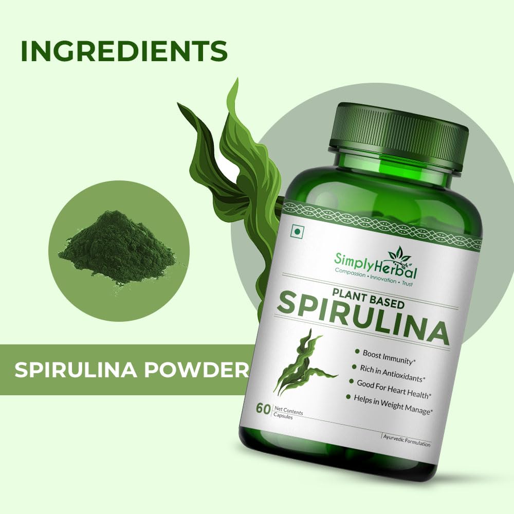 Simply Herbal Spirulina Capsules | Natural Superfood | 60 Count