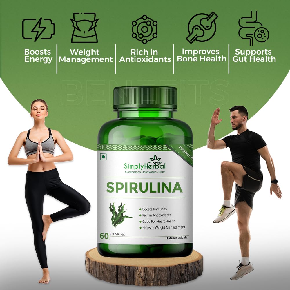Simply Herbal Spirulina Capsules | Natural Superfood | 60 Count