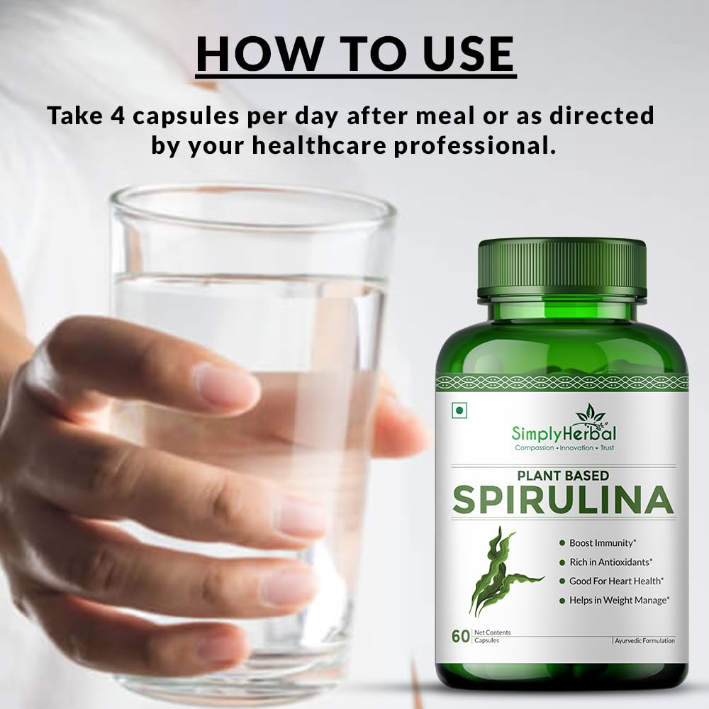 Simply Herbal Spirulina Capsules | Natural Superfood | 60 Count