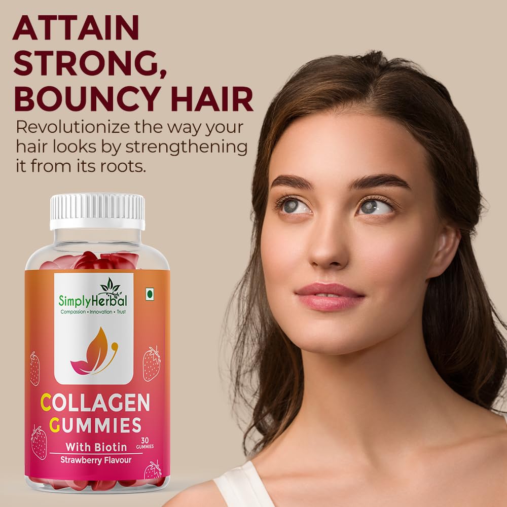 Simply Herbal Skin Collagen Gummies | Biotin & Hyaluronic Acid | 30 Gummies