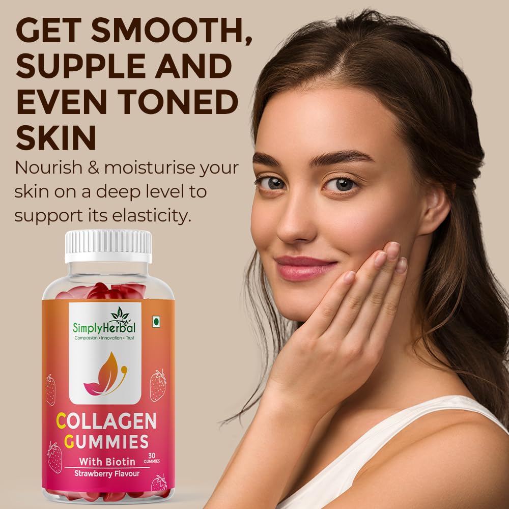 Simply Herbal Skin Collagen Gummies | Biotin & Hyaluronic Acid | 30 Gummies
