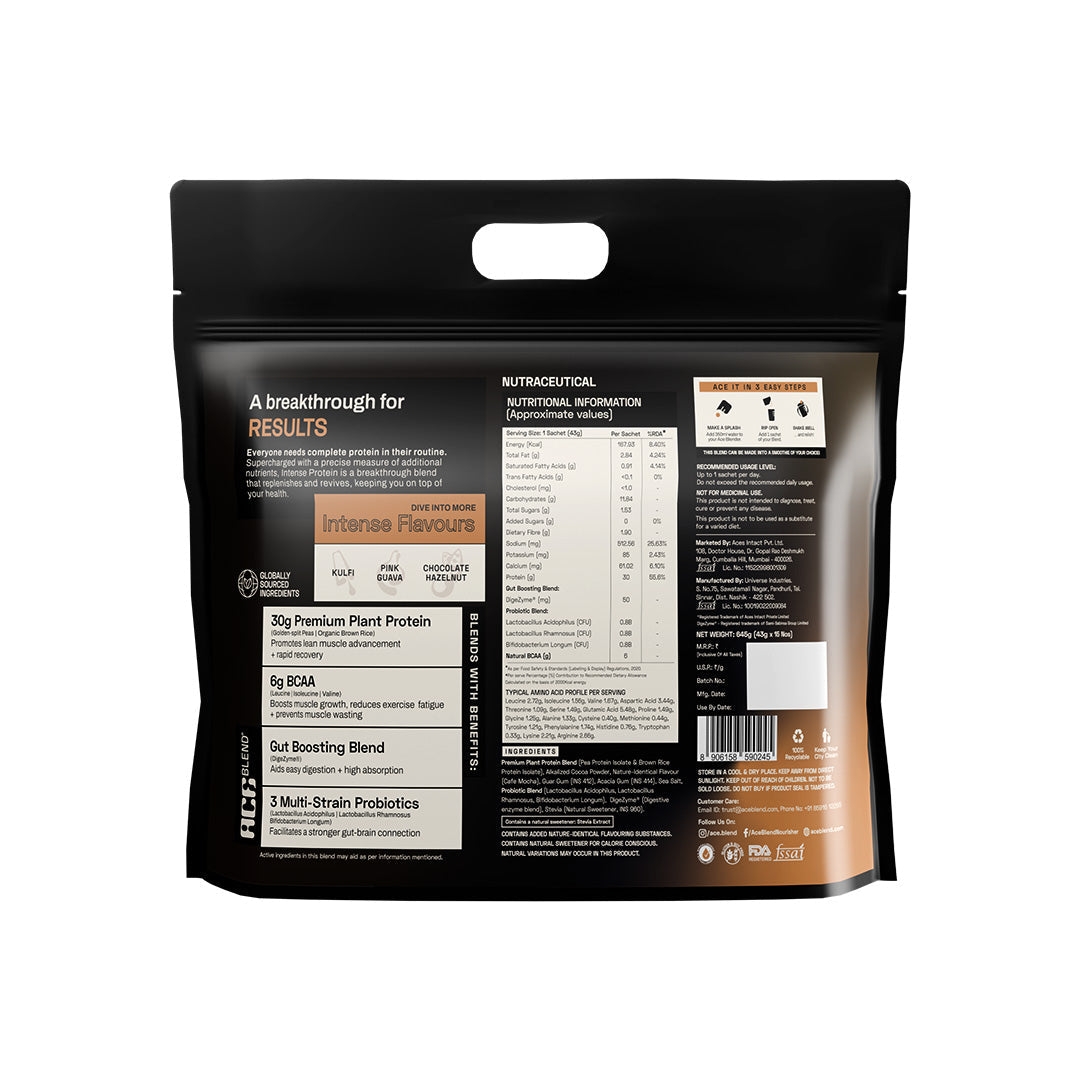 Ace Blend Intense 30G Plant Protein Muscle Growth & Recovery No Added Sugar - 30 Servings