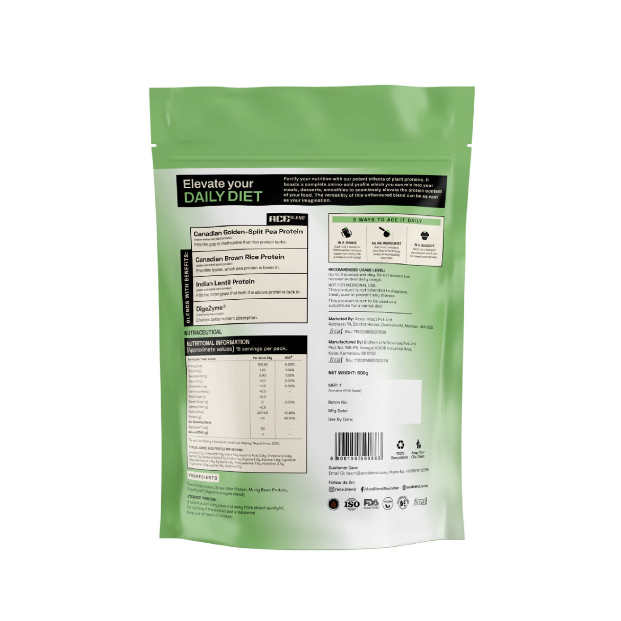Ace Blend Plant Protein Triple Complex 26G Protein 500g