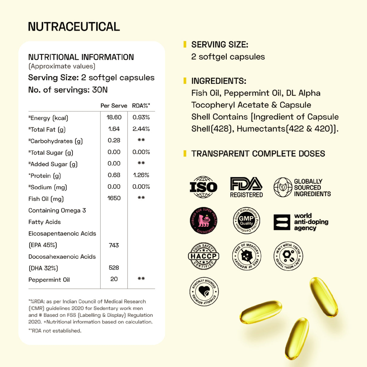 Ace Blend Outshine Omega 3 Fish Oil 1650 Mg with 743 EPA & 528 DHA - 60 Servings