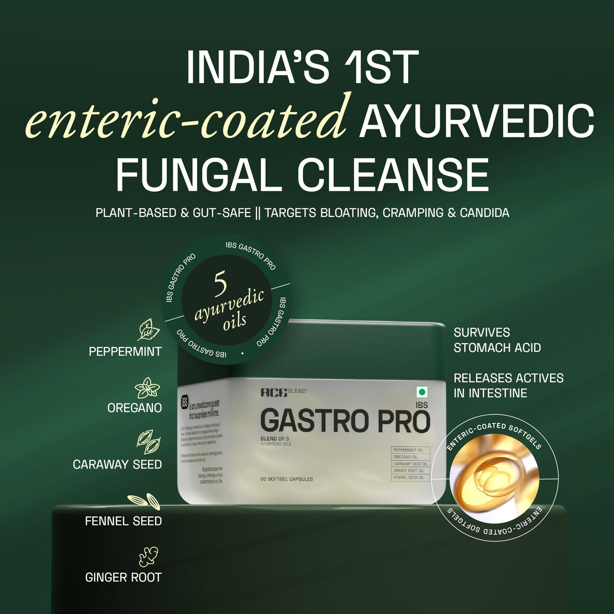 Ace Blend IBS Gastro Pro With 5 Ayurvedic Gut-Healing Oils - 60 Servings