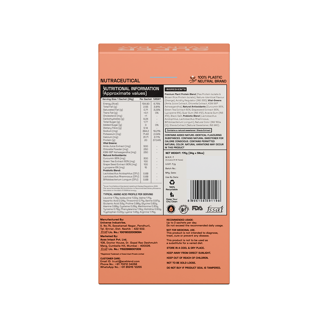 Ace Blend Daily 20G Plant Protein Strength & Recovery No Added Sugar - 5 Servings