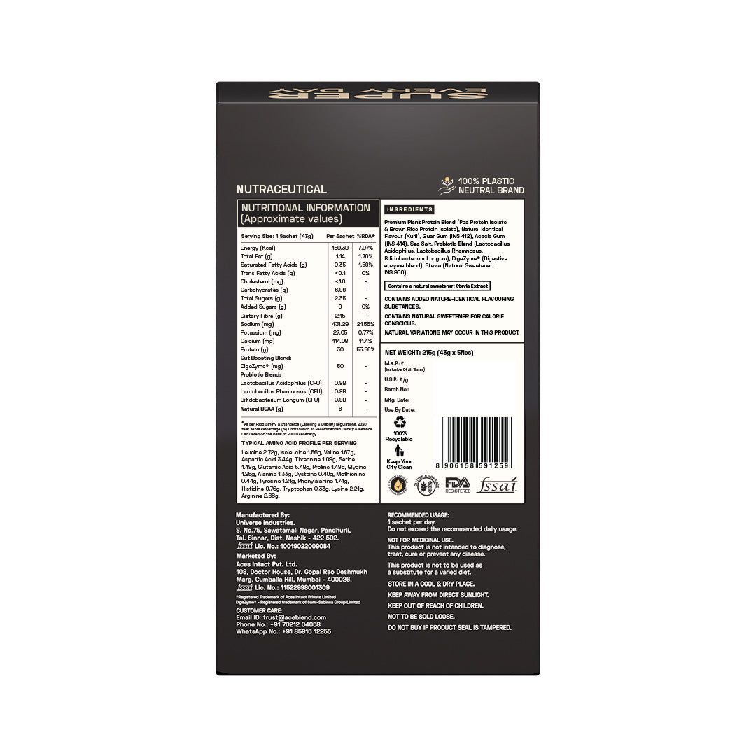 Ace Blend Intense 30G Plant Protein Muscle Growth & Recovery No Added Sugar - 5 Servings