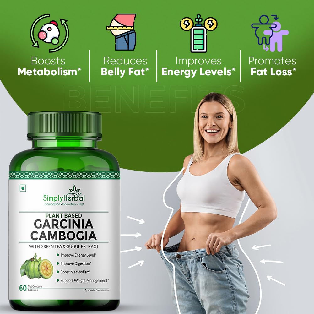 Simply Herbal Garcinia Cambogia 800mg | Green Tea & Guggul Extract | 60 Veg Capsules