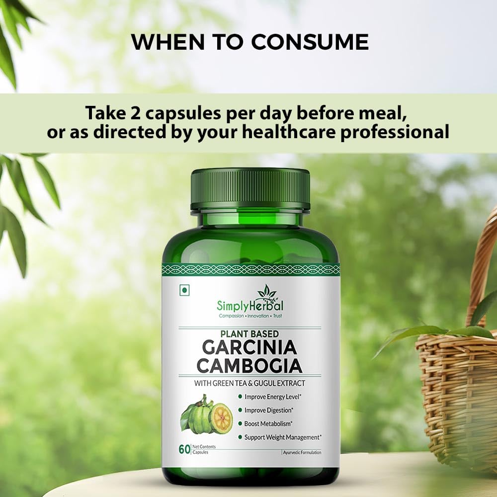 Simply Herbal Garcinia Cambogia 800mg | Green Tea & Guggul Extract | 60 Veg Capsules