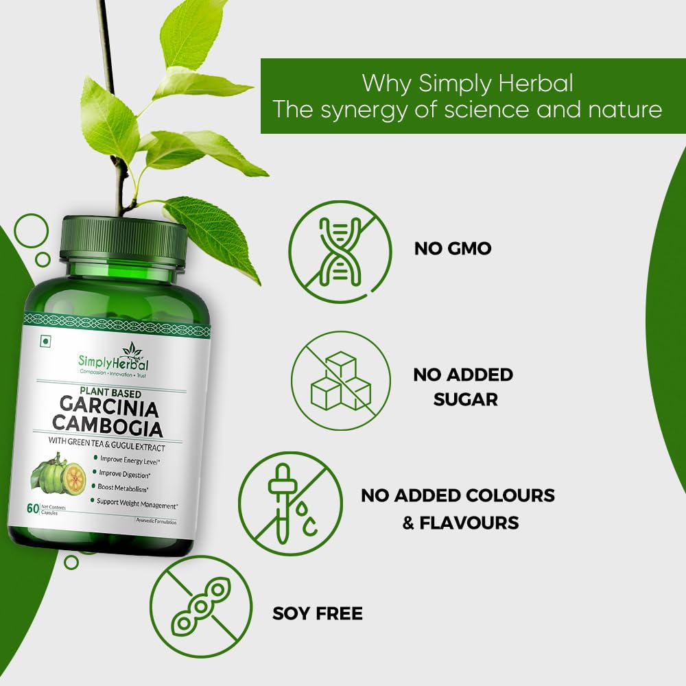 Simply Herbal Garcinia Cambogia 800mg | Green Tea & Guggul Extract | 60 Veg Capsules