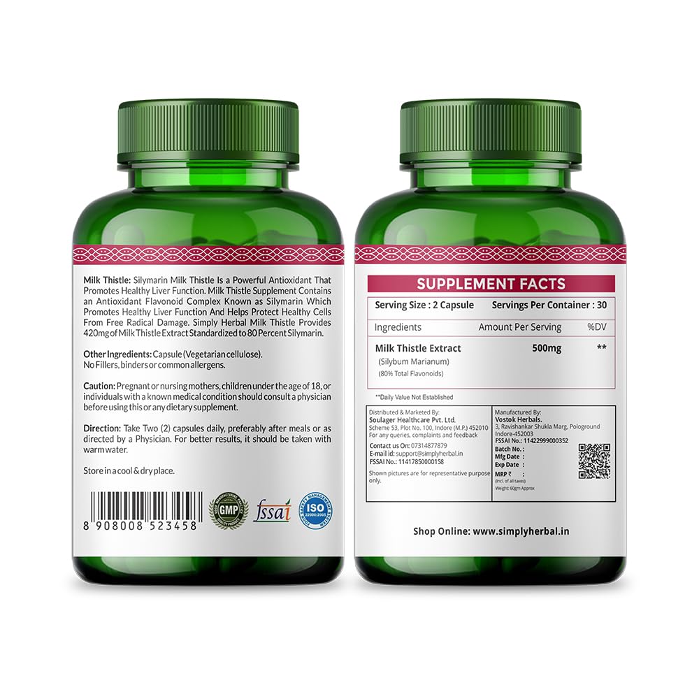 Simply Herbal Milk Thistle Extract | Silymarin (Marianum) | 60 Capsules