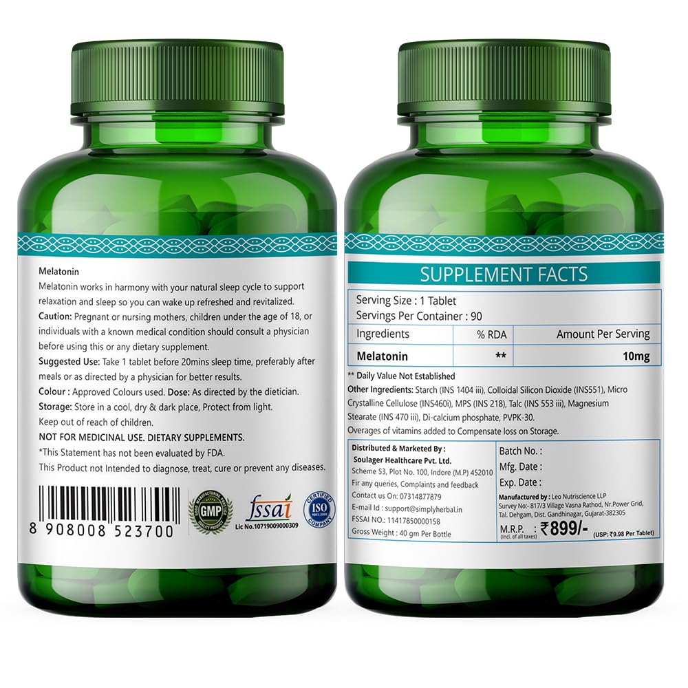 Simply Herbal Melatonin 10mg Dietary | 90 Tablets