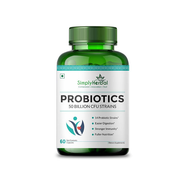 Simply Herbal Probiotics 50 Billion CFU | 14 Strains with Prebiotic | 60 Capsules