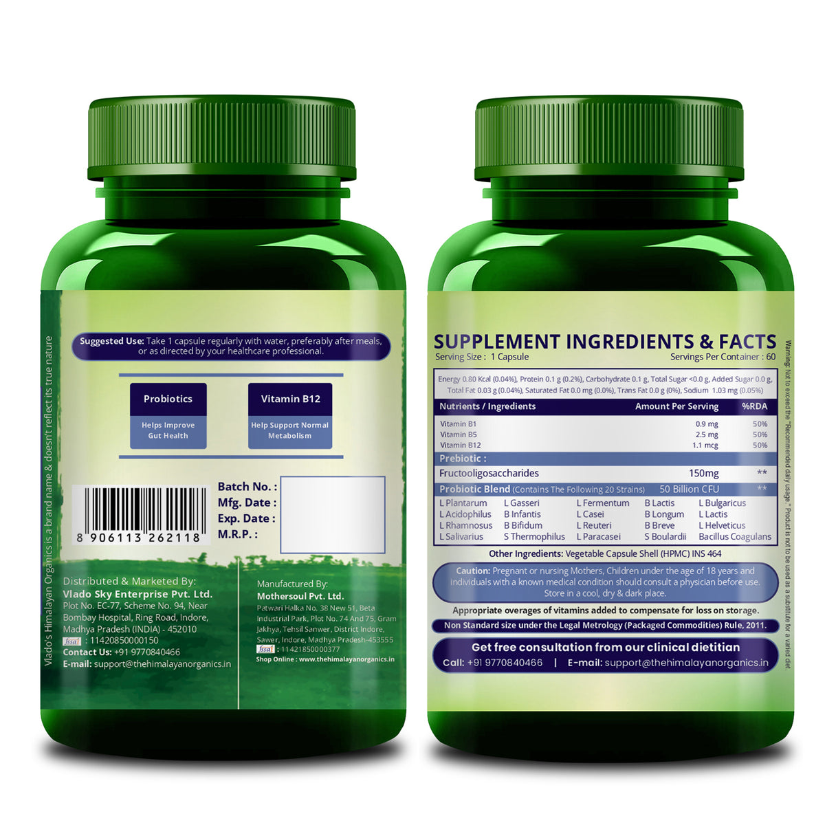 Vlado's Himalayan Organics, Probiotics 50 Billion CFU with Prebiotic 150mg - 60 Veg Capsules