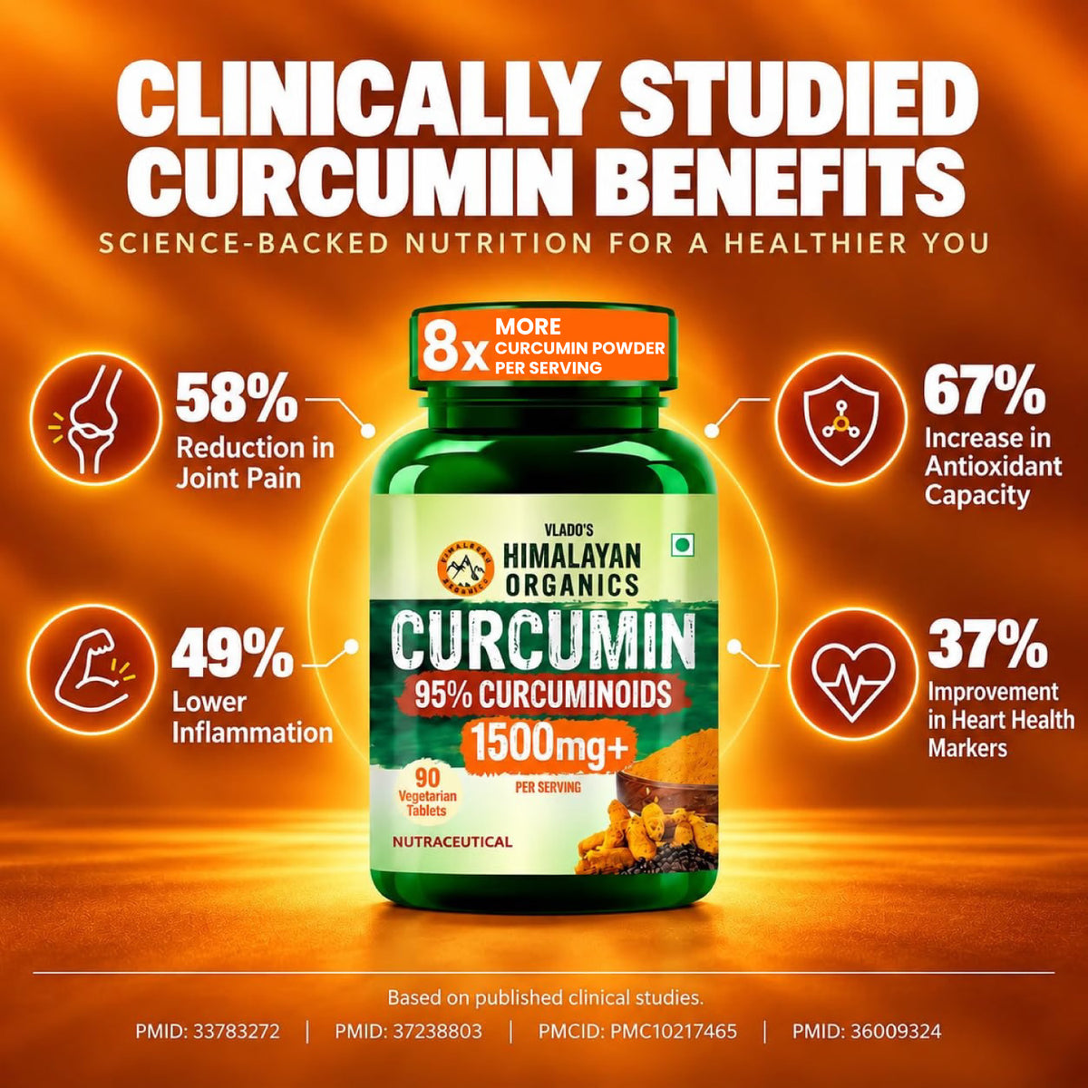 Vlado's Himalayan Organics, Curcumin with Biopiperine, 1500mg - 90 Veg Tablets