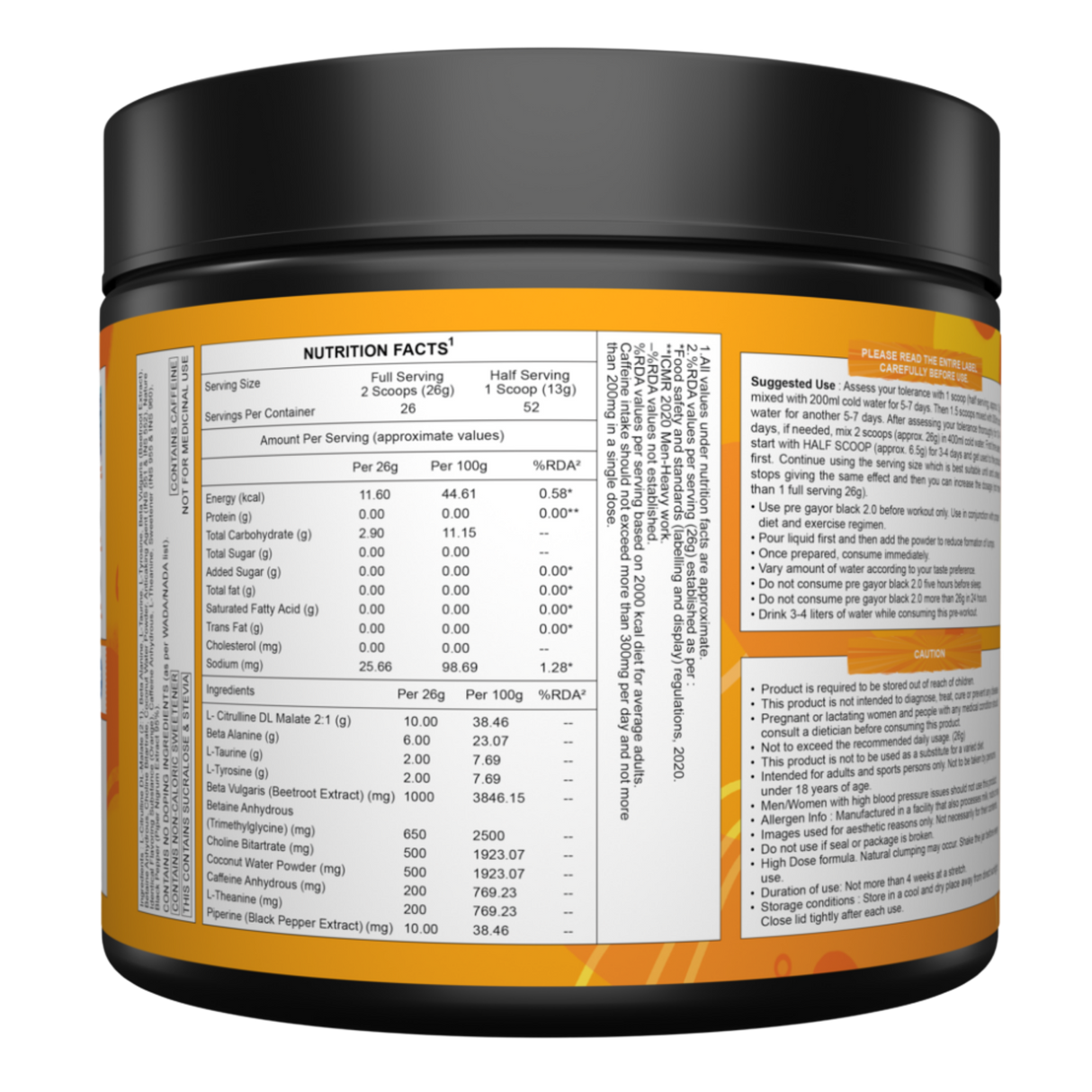 Gayor Essentials Pre Gayor Black 2.0 Pre-Workout Powder 676g | 200mg Caffeine