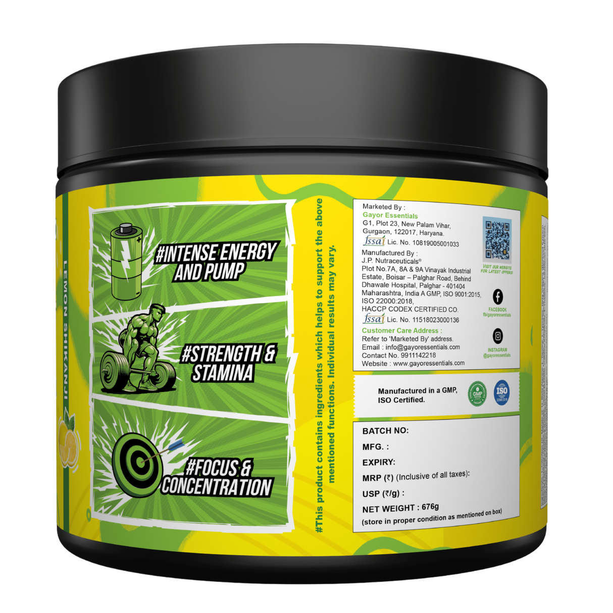 Gayor Essentials Pre Gayor Black 2.0 Pre-Workout Powder 676g | 200mg Caffeine