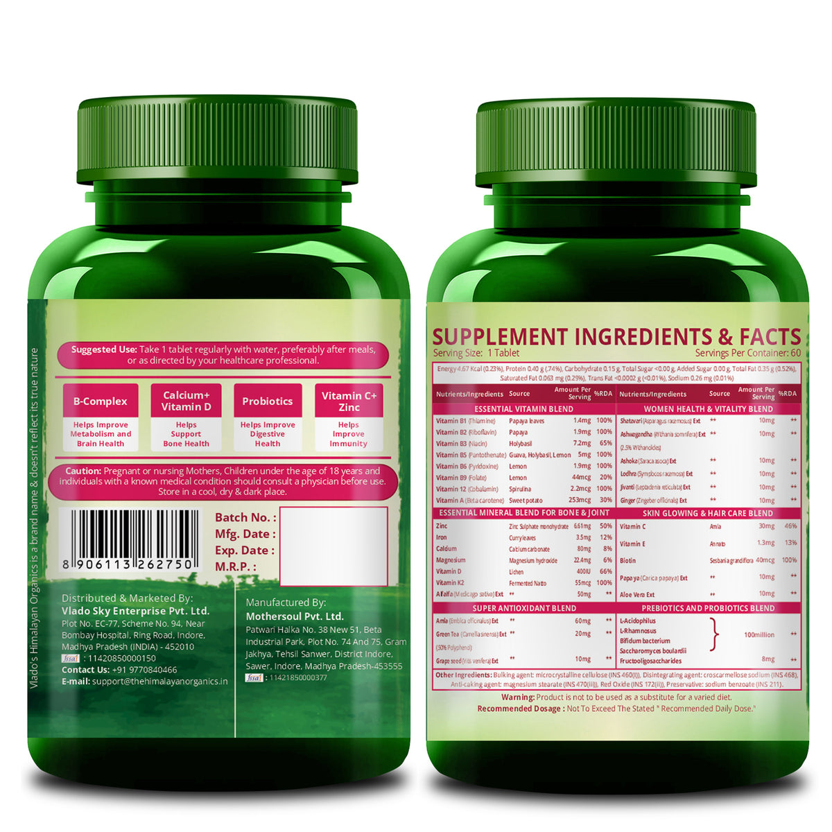 Vlado's Himalayan Organics, Multivitamin with Probiotics, 60 Ingredients - 60 Veg Tablets