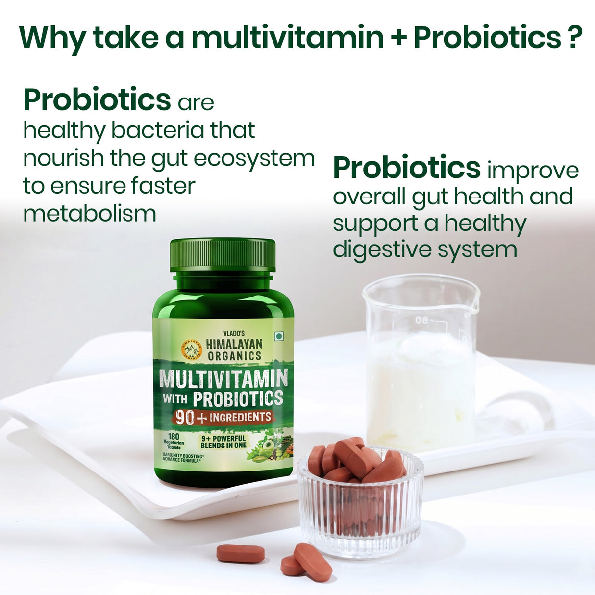 Himalayan Organics Immunity Multivitamin with Probiotics | 180 Veg Tablets | Energy & Immunity Support