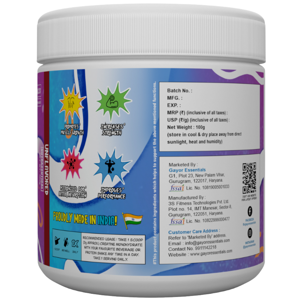 Gayor Essentials Crea-Gayor Micronised Creatine Monohydrate 100g | 33 Servings