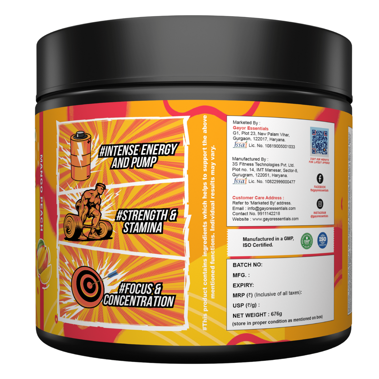 Gayor Essentials Pre Gayor Black 2.0 Pre-Workout Powder 676g | 200mg Caffeine