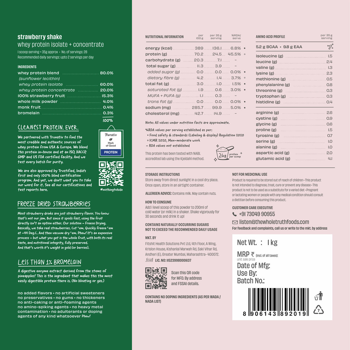 The Whole Truth 24g Whey Protein Concentrate - 1kg