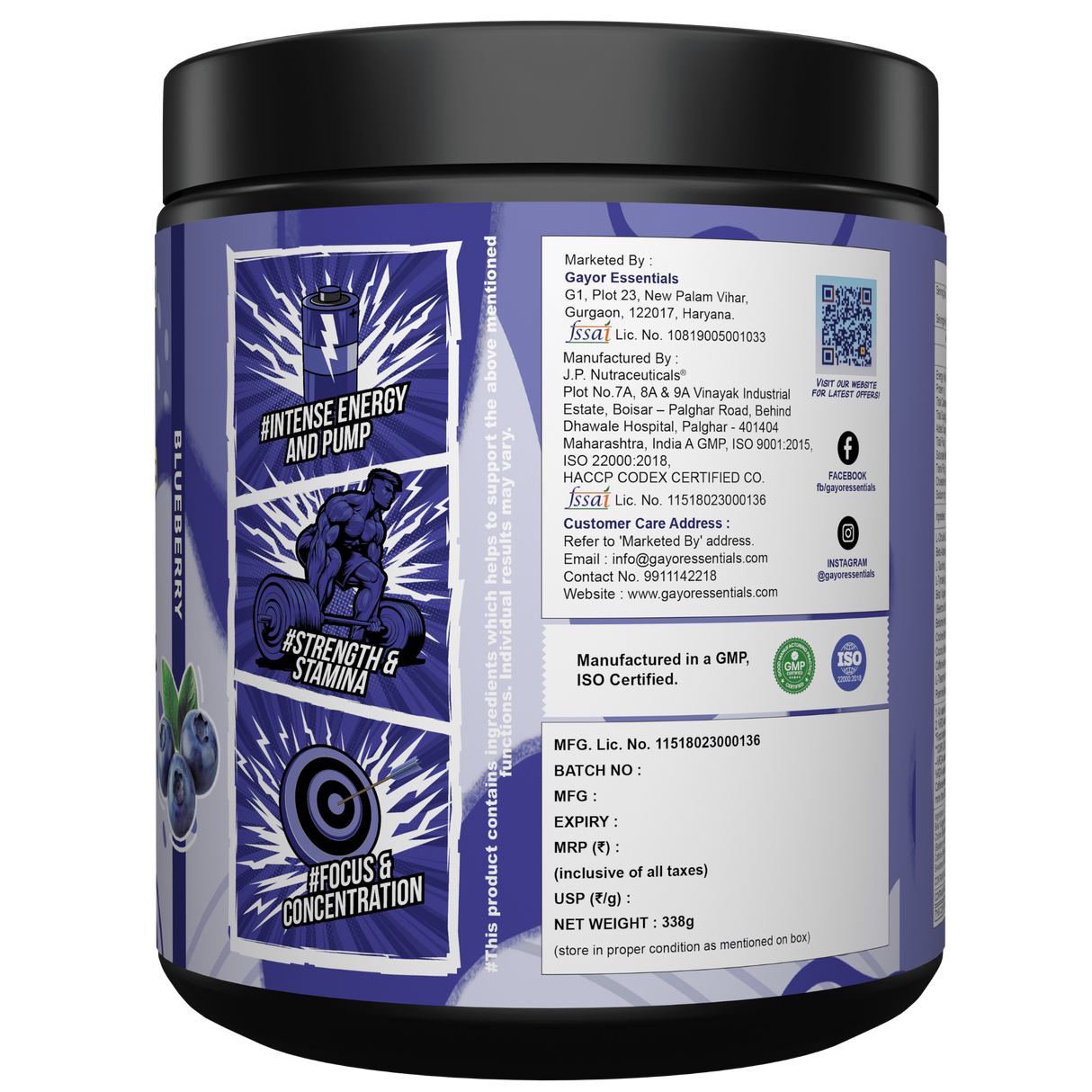Gayor Essentials Pre Gayor Black 2.0 Pre-Workout Powder 338g | 200mg Caffeine