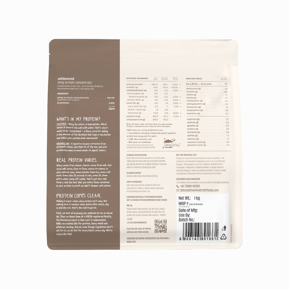 The Whole Truth 26g Whey Protein Concentrate - 1kg