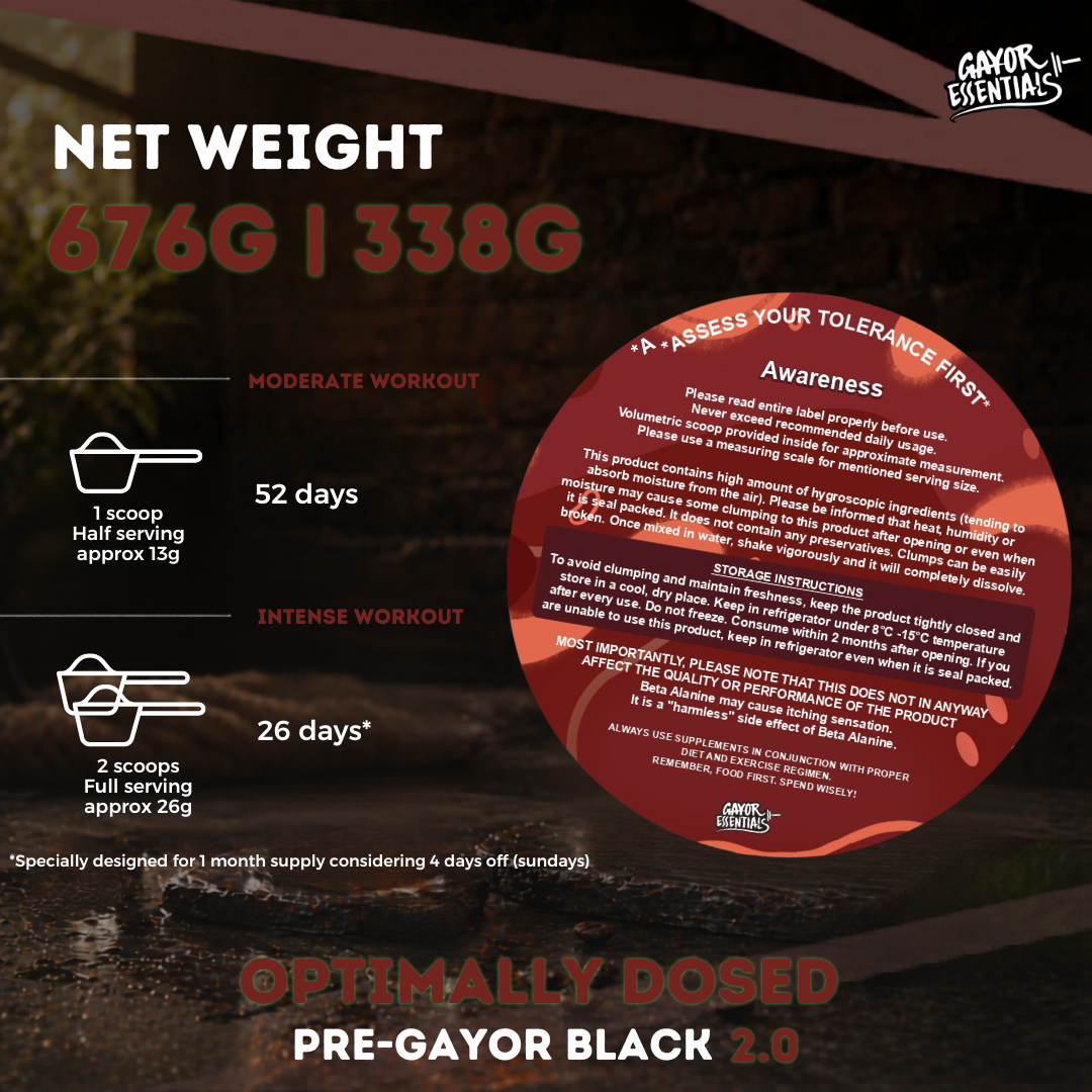 Gayor Essentials Pre Gayor Black 2.0 Pre-Workout Powder 676g | 200mg Caffeine