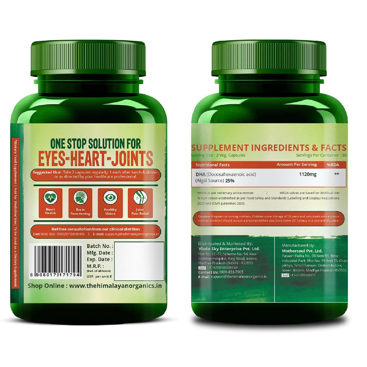 Vlado's Himalayan Organics, Vegan Omega 3, DHA 1120mg - 60 Veg Capsules