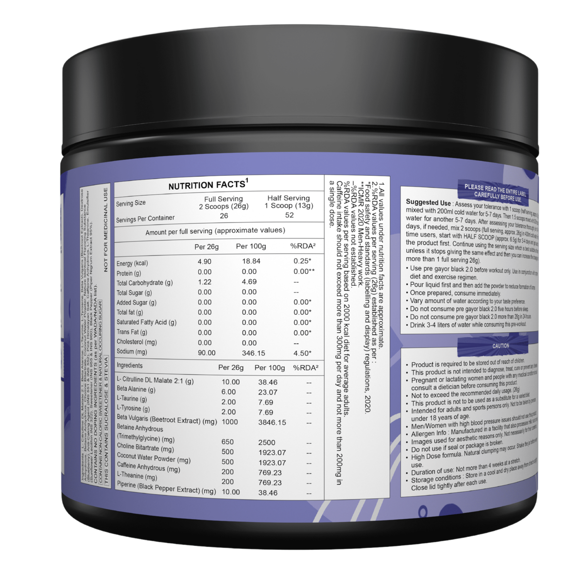 Gayor Essentials Pre Gayor Black 2.0 Pre-Workout Powder 676g | 200mg Caffeine