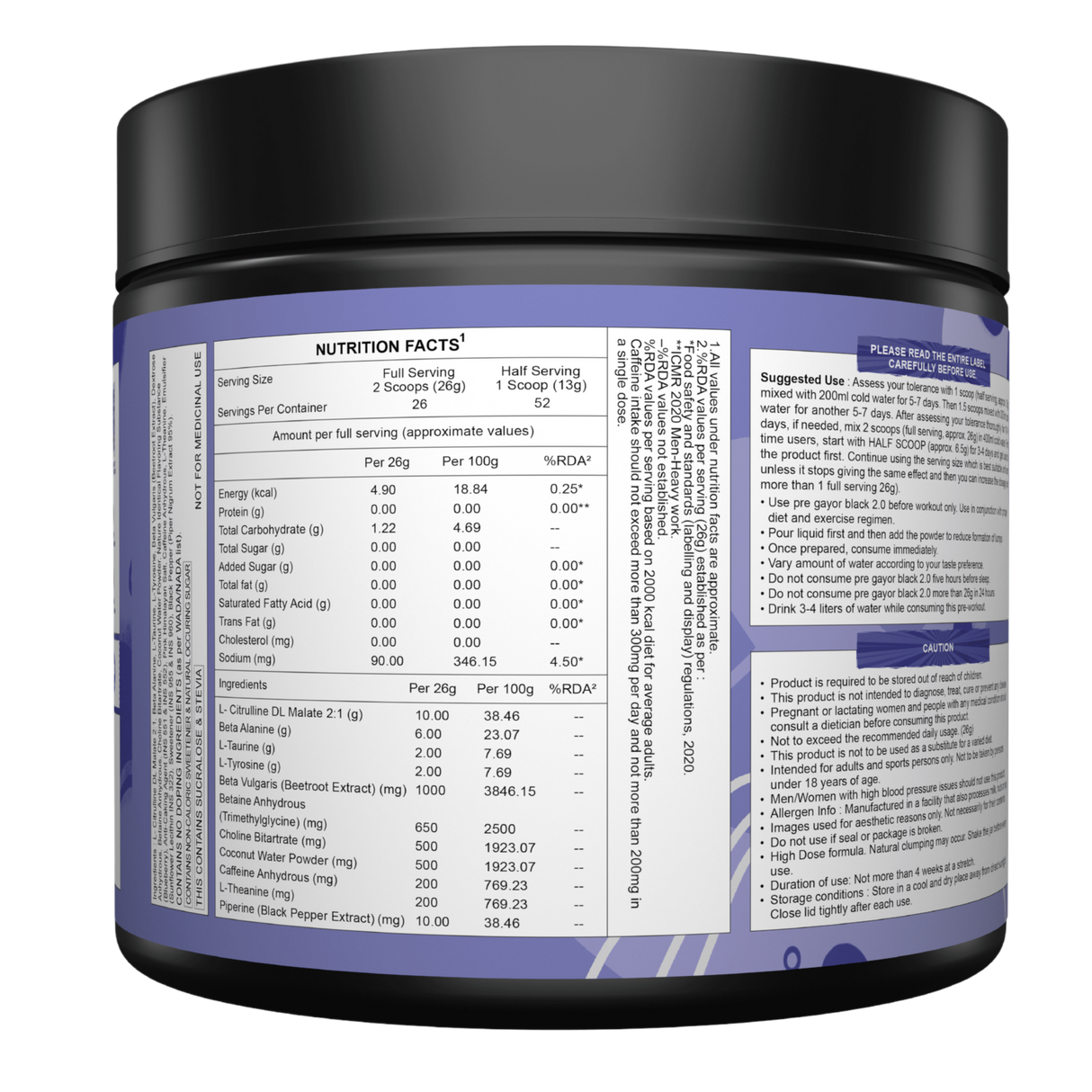 Gayor Essentials Pre Gayor Black 2.0 Pre-Workout Powder 676g | 200mg Caffeine