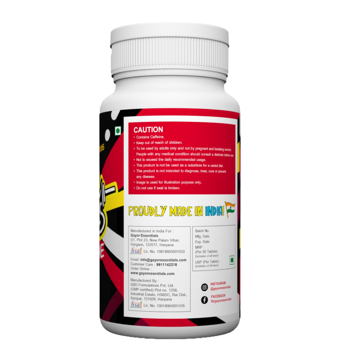 Gayor Essentials Caffeine & Piperine Dietary Supplement | 30 Tablets