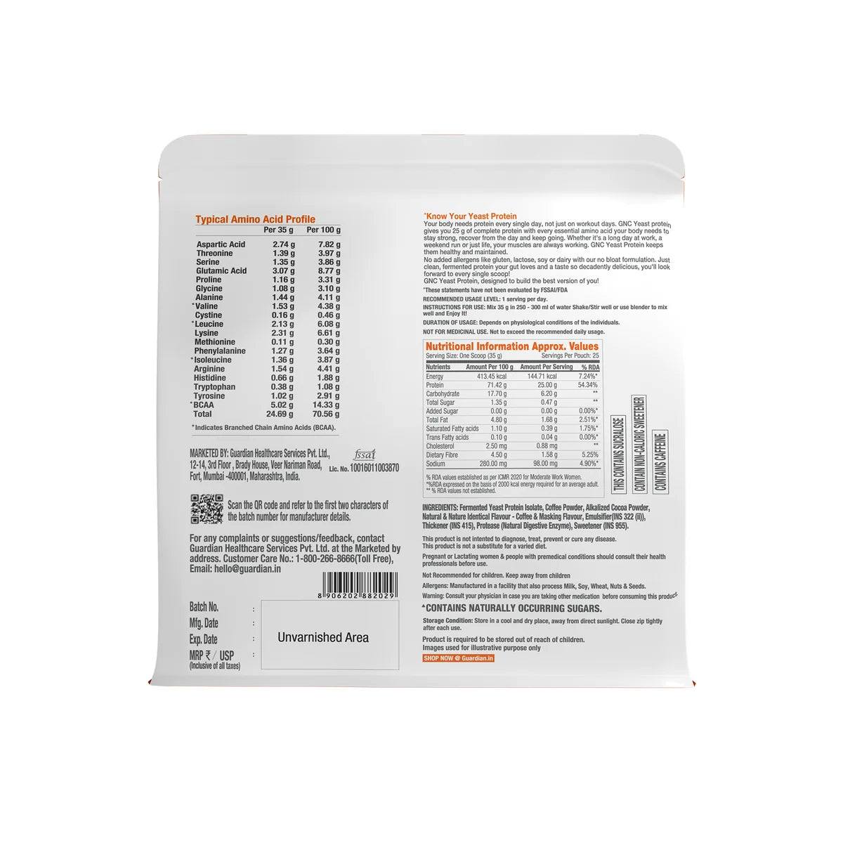 GNC Fermented Yeast Protein Isolate | 25g Protein | 5g BCAAs | Fermentation-Grown | Added Protease | 2lbs