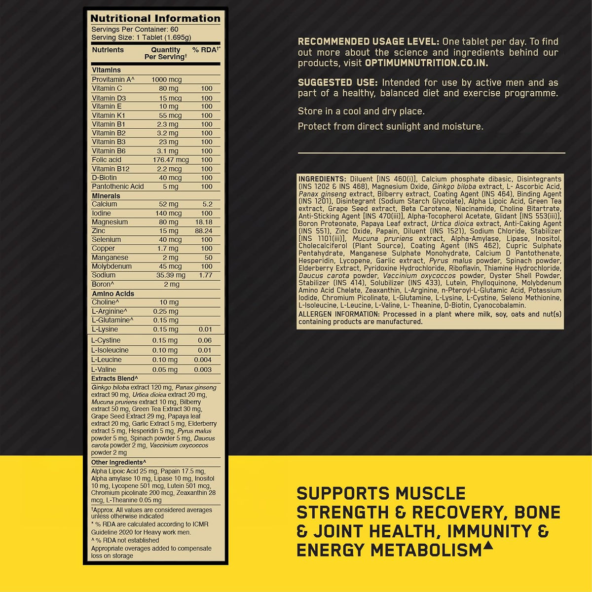 Optimum Nutrition (ON) Opti-Men Advanced Multivitamin for Men | 60 Tablets